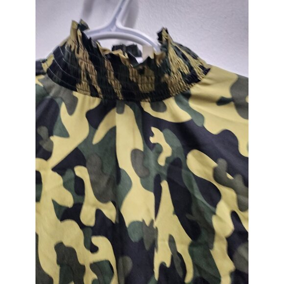 True Destiny BOHO Forest Fairy Top Large Green Camo Hi Low Mock Neck Casual - Picture 3 of 9
